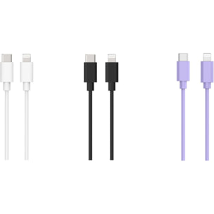 Câble Lightning ESSENTIELB pack 3 câbles USB 1M Blanc/Noir/Mauve