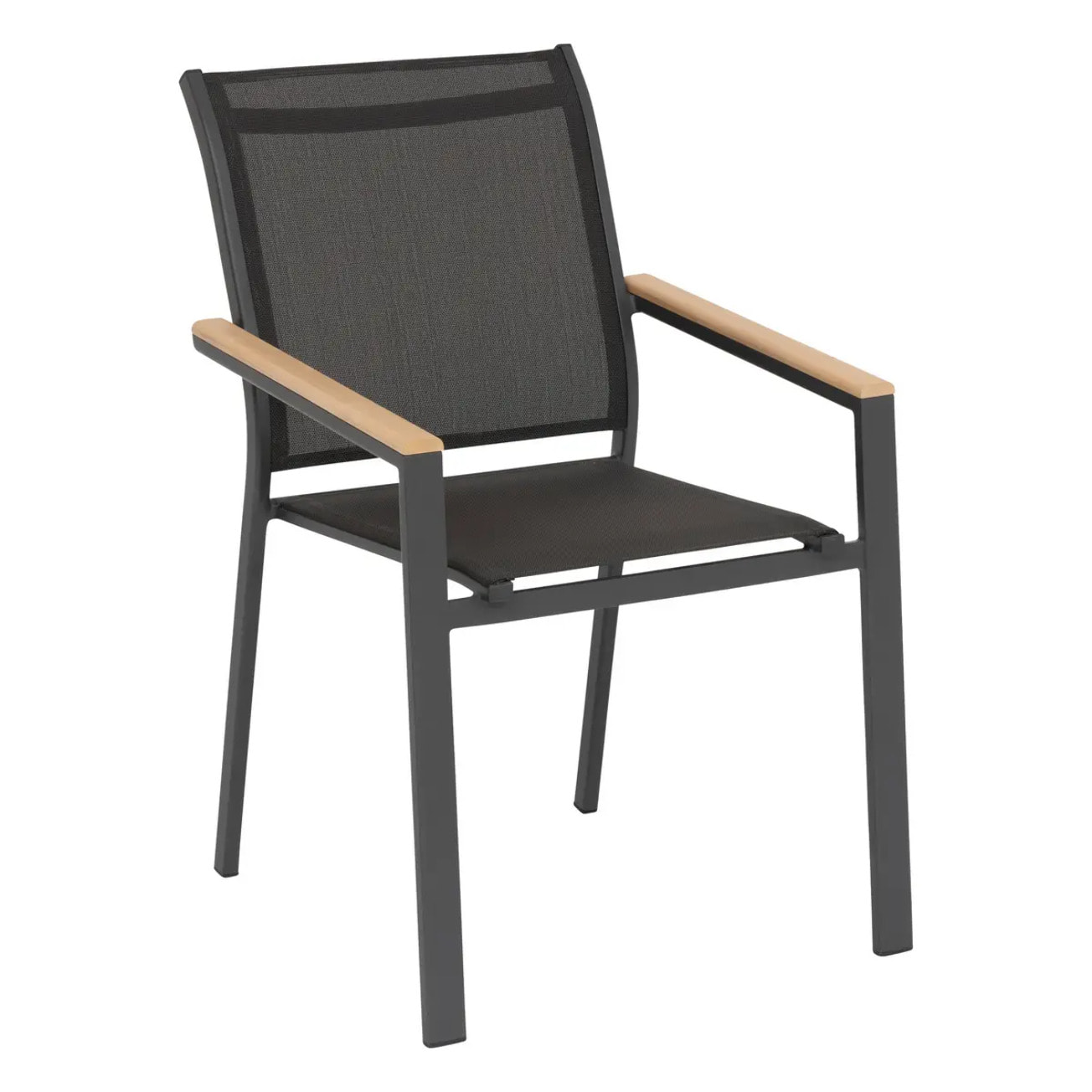 Fauteuil de jardin empilable "Essentia" graphite et acacia en aluminium traité en epoxy
