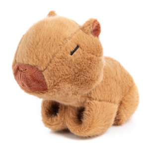 Peluche extrasuave y mullido. Diseño capibara con mecanismo enrollable. 14 cm.