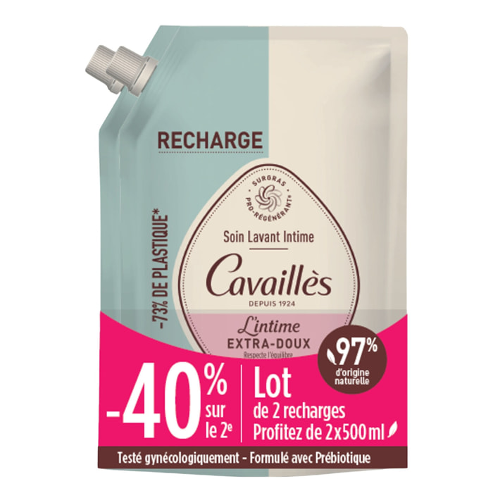 l'intime Extra Doux - Recharge Soin Lavant Naturel Hygiène Intime - Lot de 2x500 ml