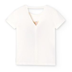 Camiseta niÃ±a, algodÃ³n, estampado, cuello redondo, blanco