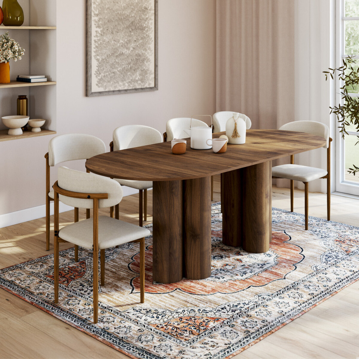 Table à manger ronde extensible Olympia effet noyer Ø160-200cm