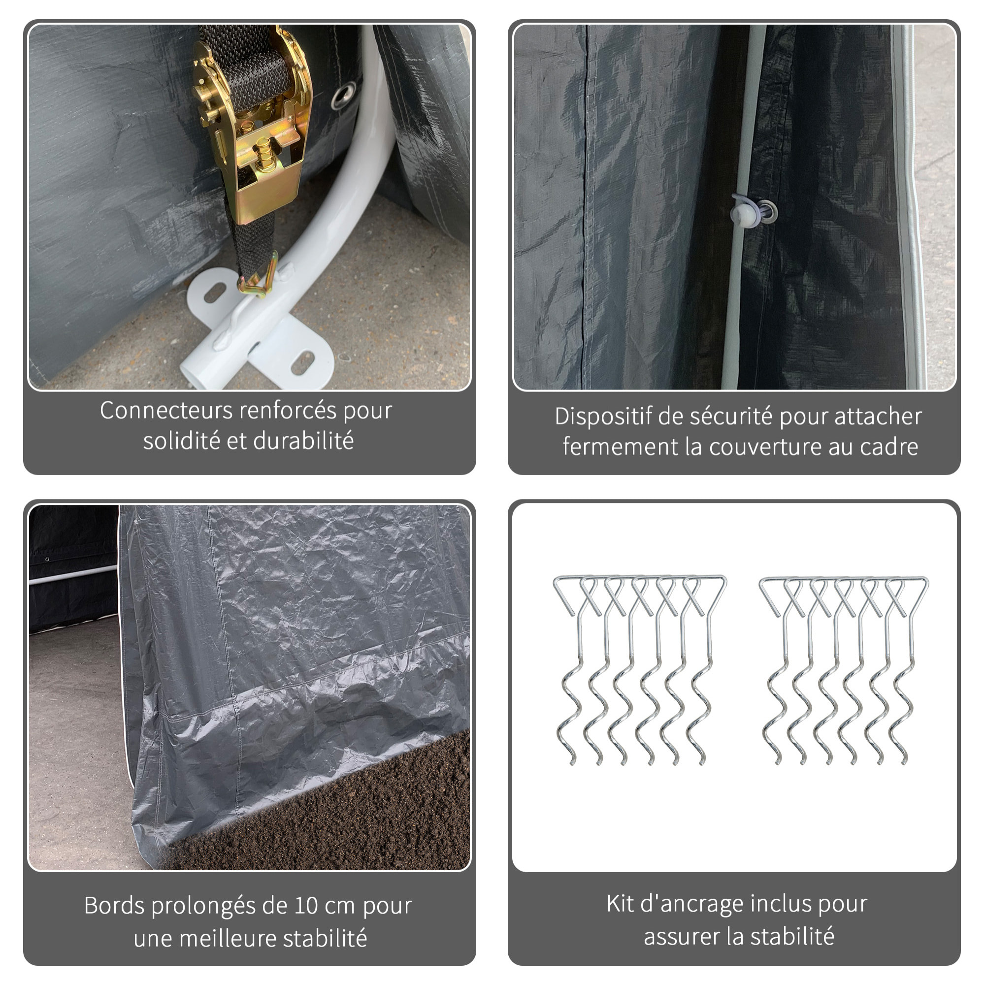 Abri de jardin - tente de stockage - abri de vélo - 2 portes zippées - dim. 280L x 240l x 240H cm - métal PE gris