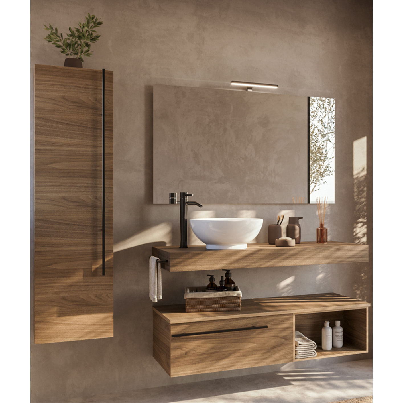 MOBILE DA BAGNO RIFLESSO 120 PORO NOCE - 9 PEZZI