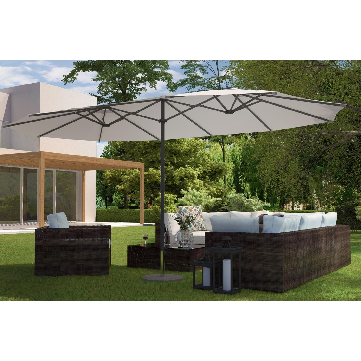 Parasol double 2,7 x 4,6 m écru CABIATE