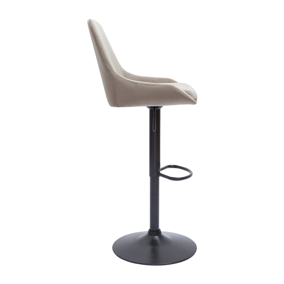 Tabourets de bar design réglables en tissu velours taupe et métal noir 360° (lot de 2) HOLO