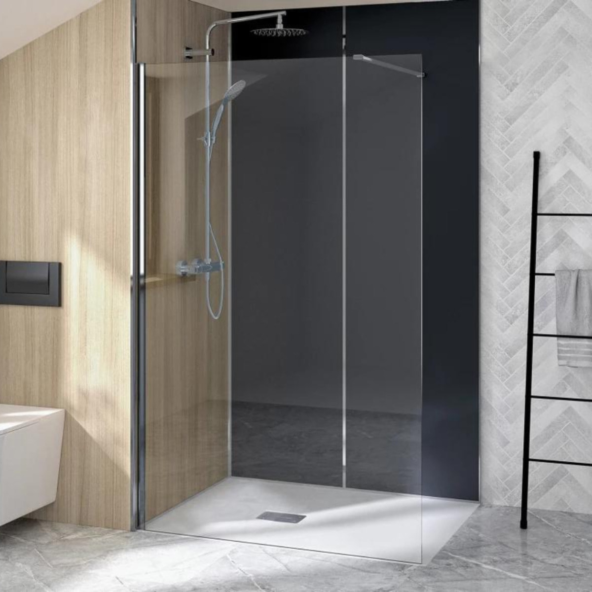 Paroi de douche fixe KINEDO Supra Solo verre transparent et profilé Blanc - 80 cm