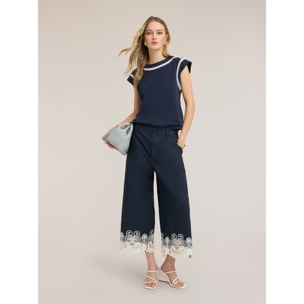 Motivi - T-shirt a kimono con ricami - Blu