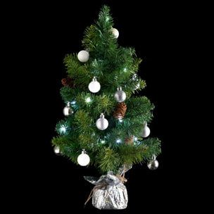 Sapin H.50cm avec décorations et guirlande lumineuse copper 20 LED en box palette assorti