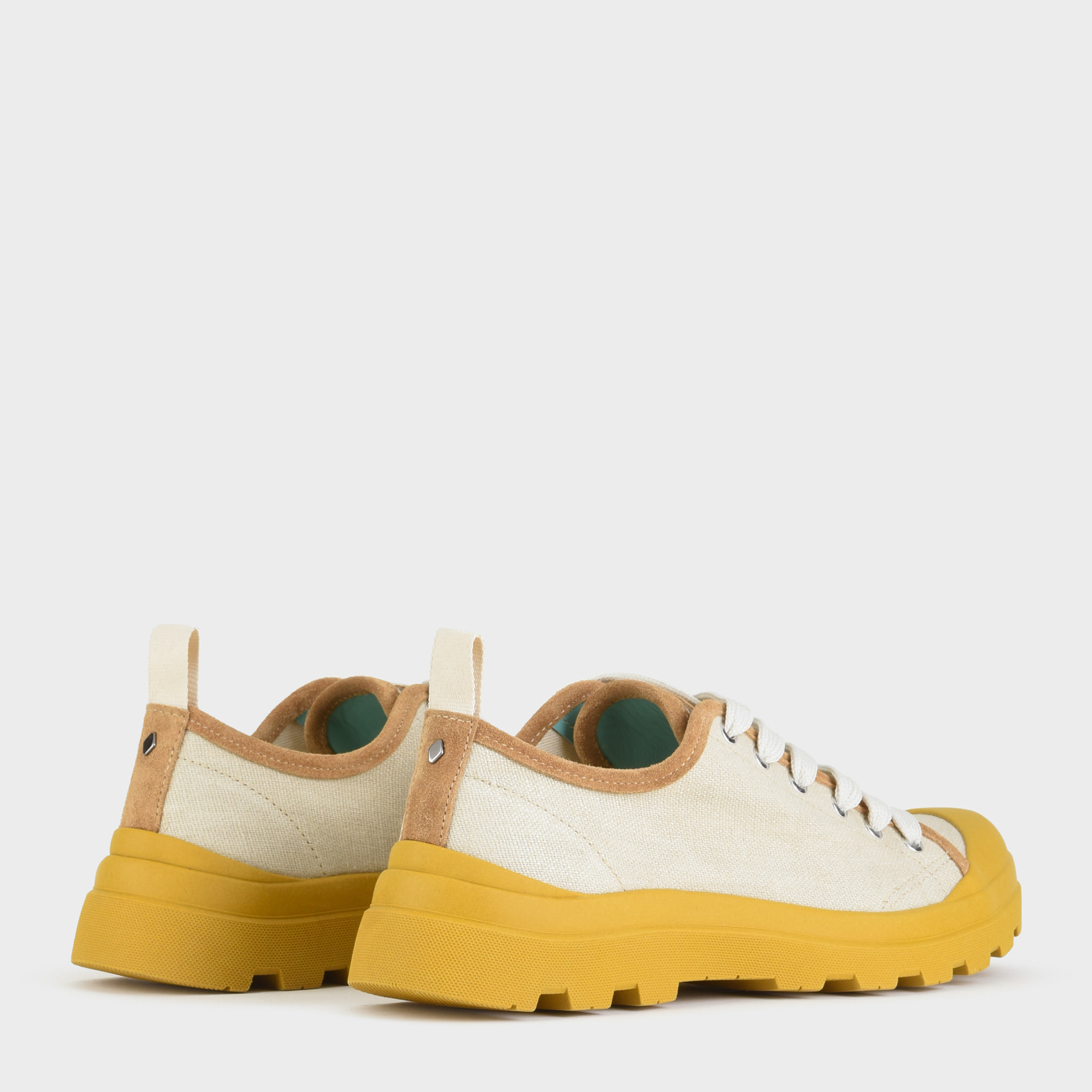 SCARPA ALLACCIATA P03 UOMO IN LINO E SUEDE NEBBIA-GIALLO