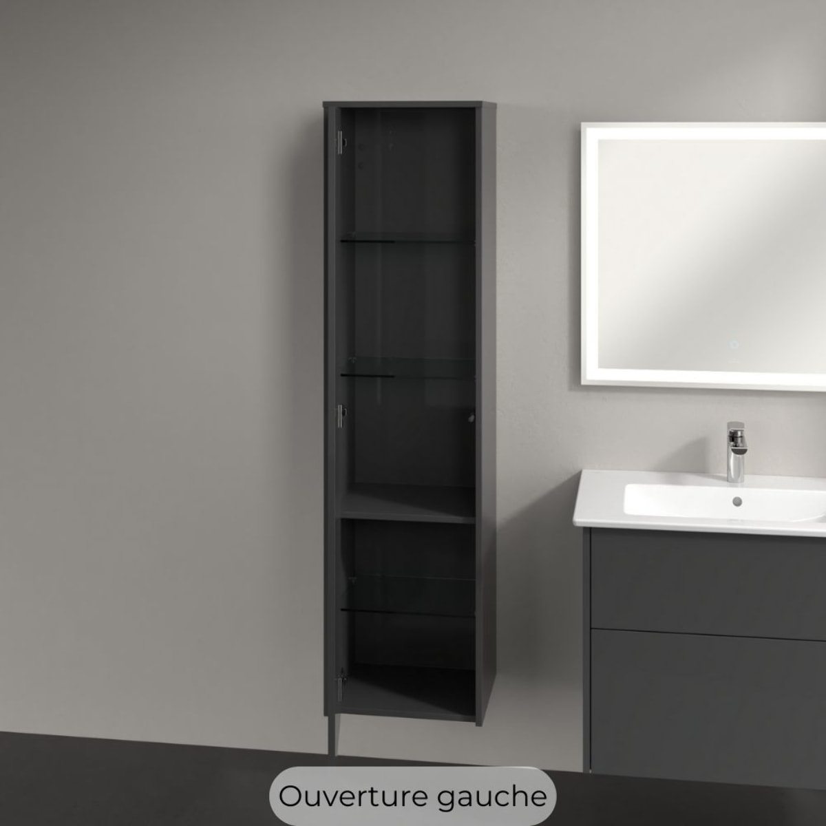 Armoire haute Finero Glossy Grey ouverture gauche