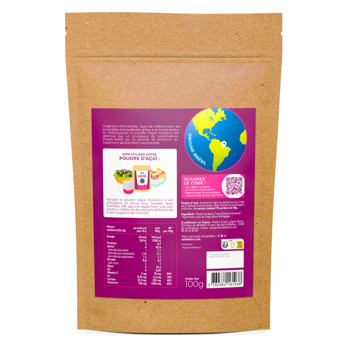 Poudre d'Acaï - Fer & Vitamine C - 100g Vegan - Lot de 3