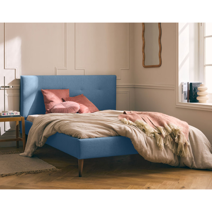 Monet - lit - 140x190 - sommier inclus - en tissu - Bleu