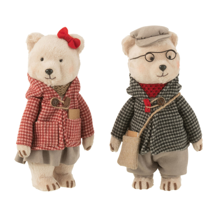 J-Line figurine Ours Debout Garçon/Fille - textile - gris/rouge - large - 2 pièces