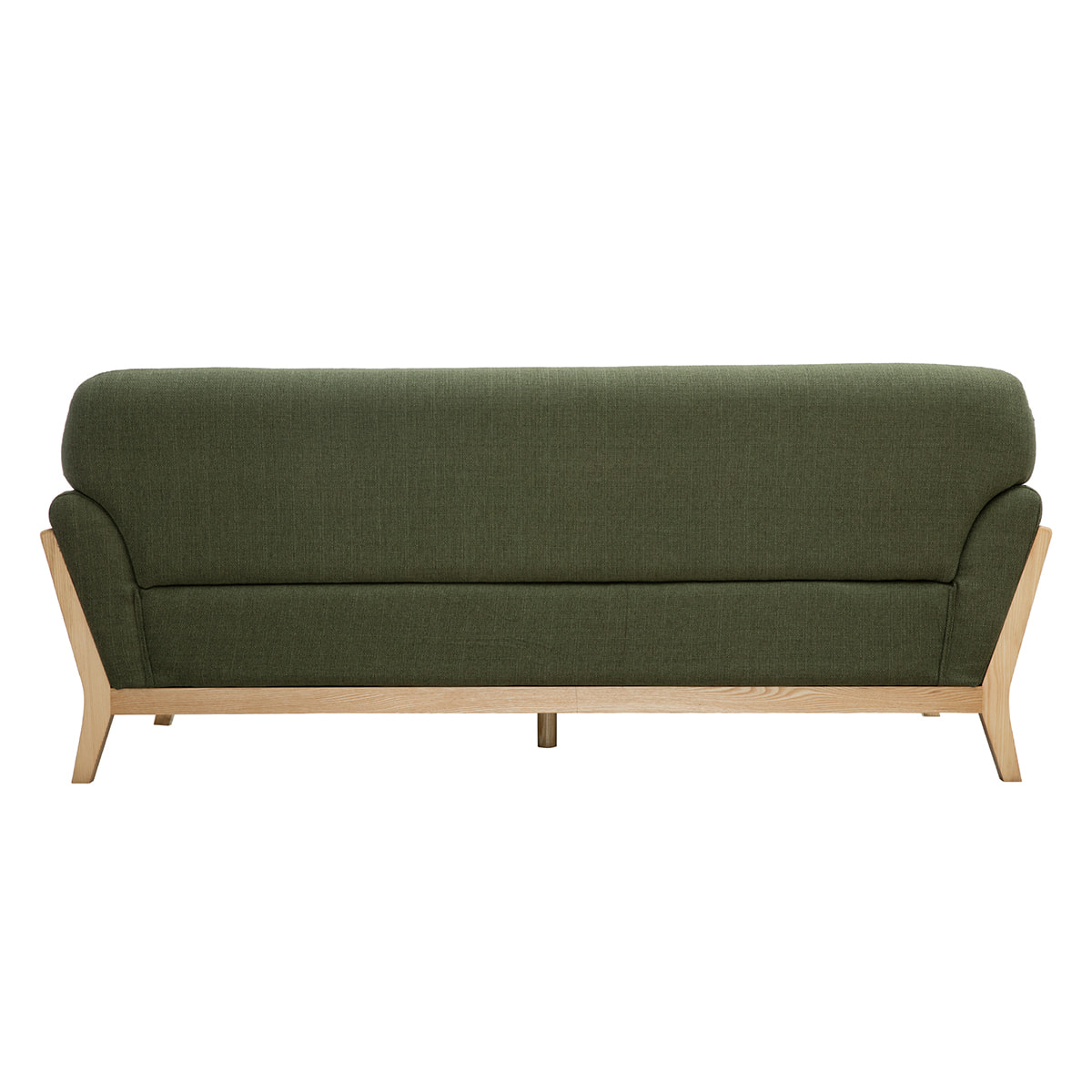 Canapé scandinave 3 places en tissu vert kaki et bois clair YOKO