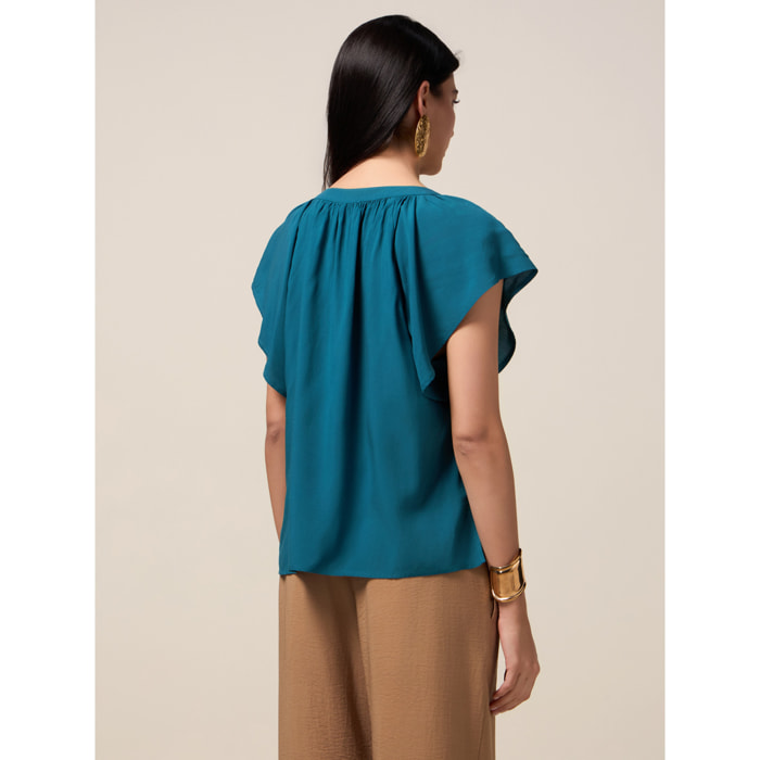 Oltre - Blusa de manga corta de viscosa - Petrol Blue