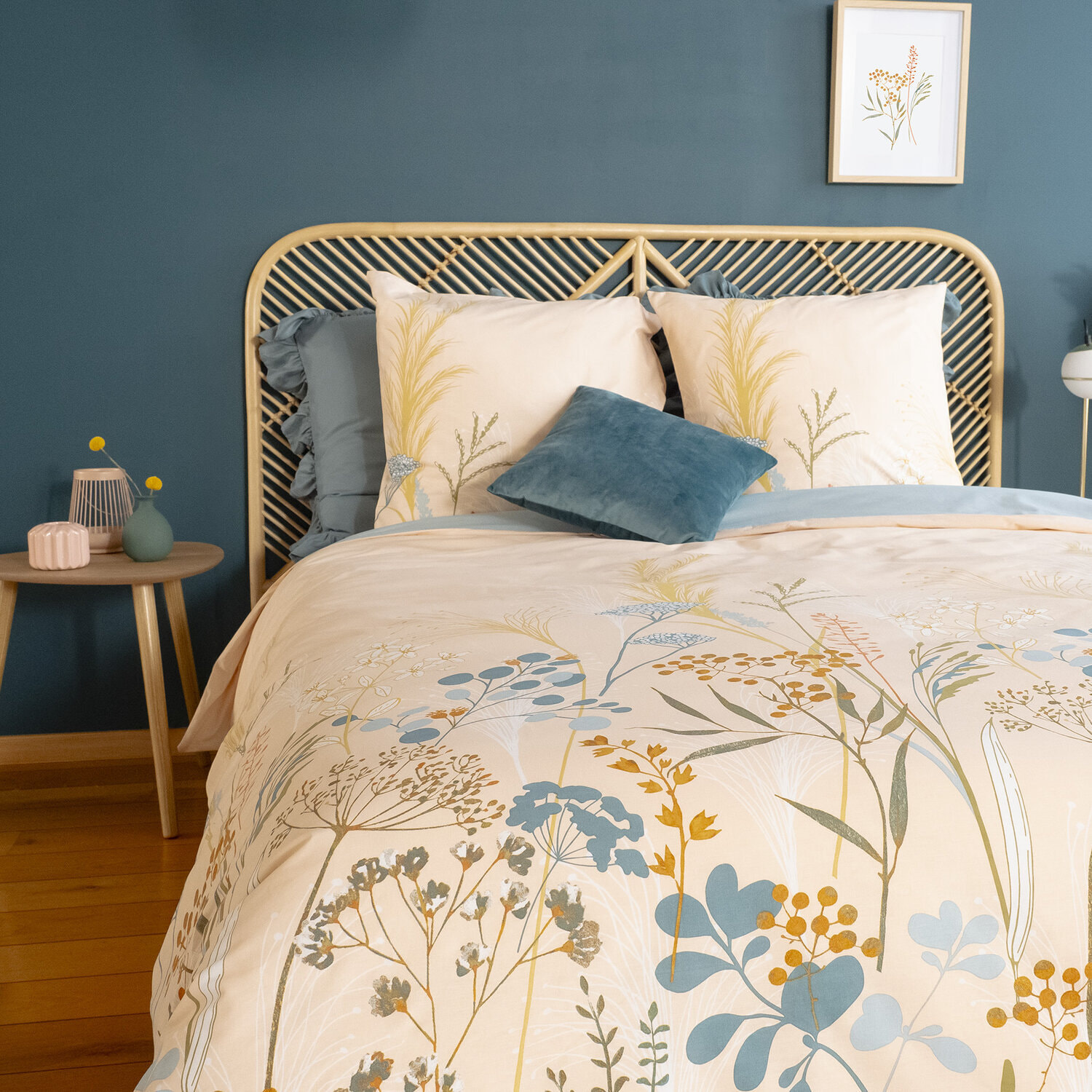 Parure housse de couette coton rose saumon