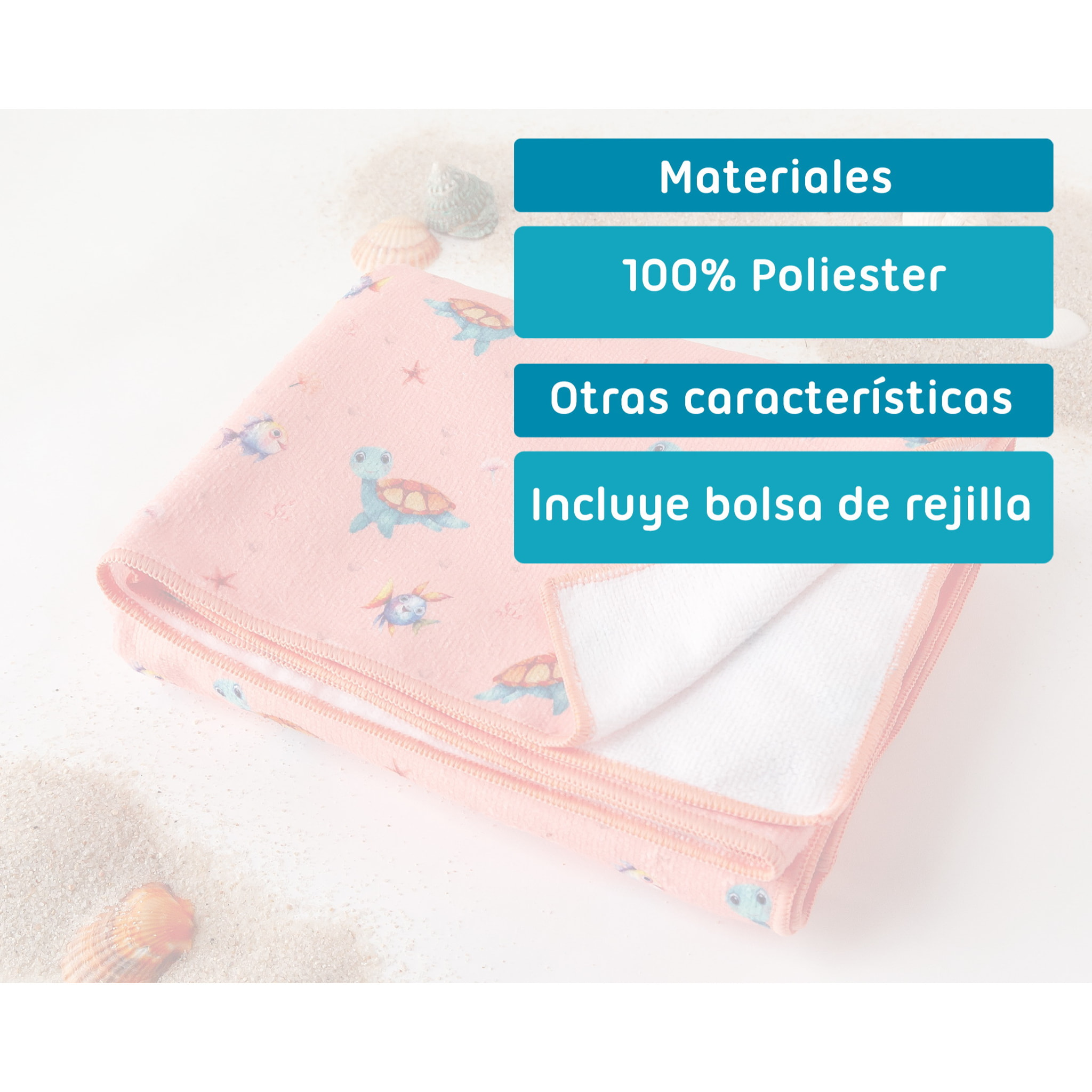 TOALLA PLAYA MICROFIBRA TORTUGAS CORAL