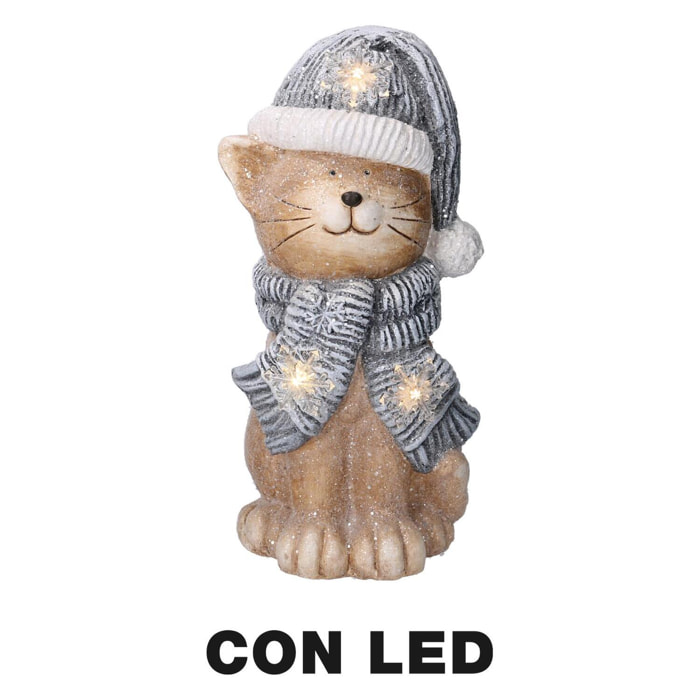 Gatto in resina con led cappello blu cm19,5x18,5h40