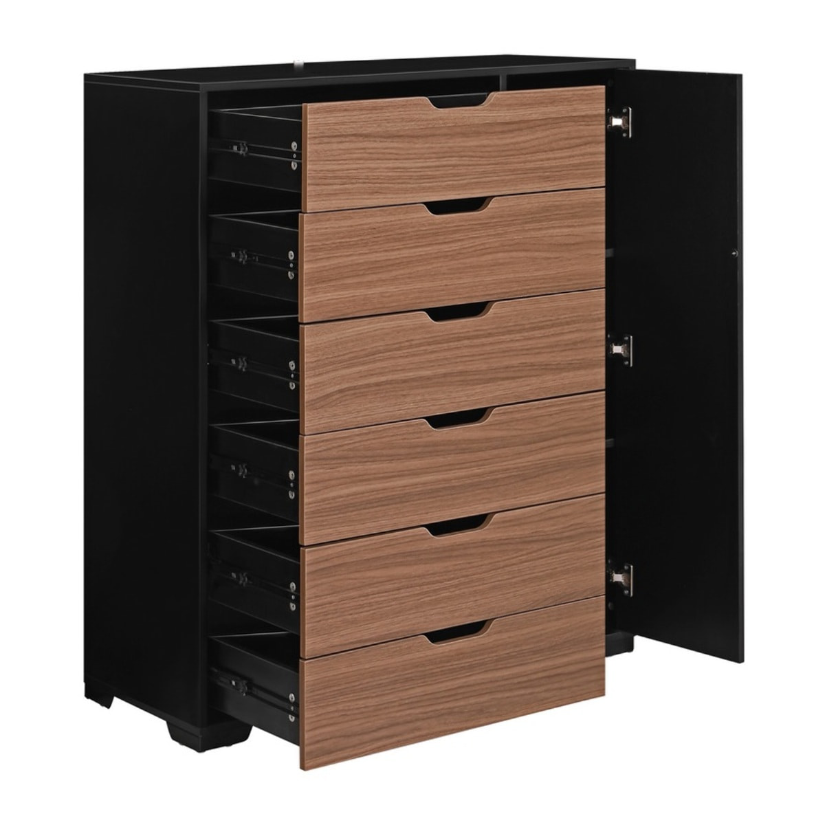 Cassettiera moderna in legno noce e nero 6 cassetti e anta 100x40x117 cm – Toledo