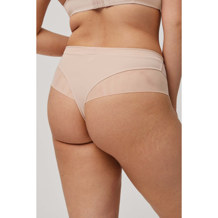 Perizoma a vita alta in microfibra beige