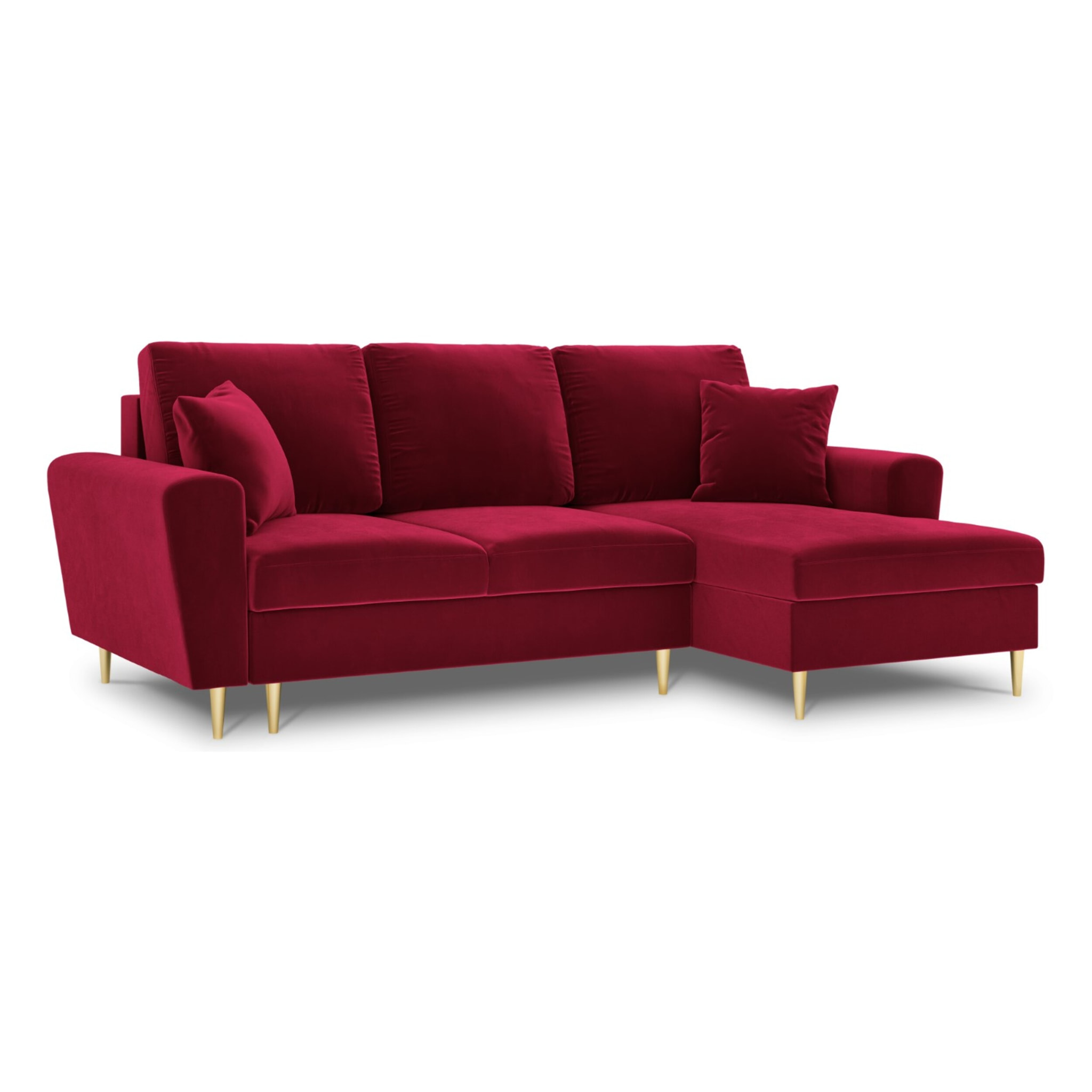 Canapé d'angle droit convertible avec coffre de rangement "Kyoto" 4 places en velours rouge