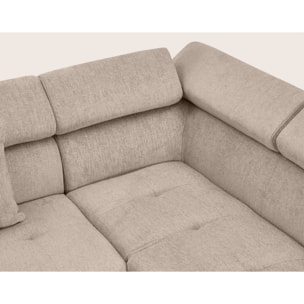 Margaux - Canapé d'angle droit 5 places convertible avec coffre et têtières réglables en velours texturé - Beige