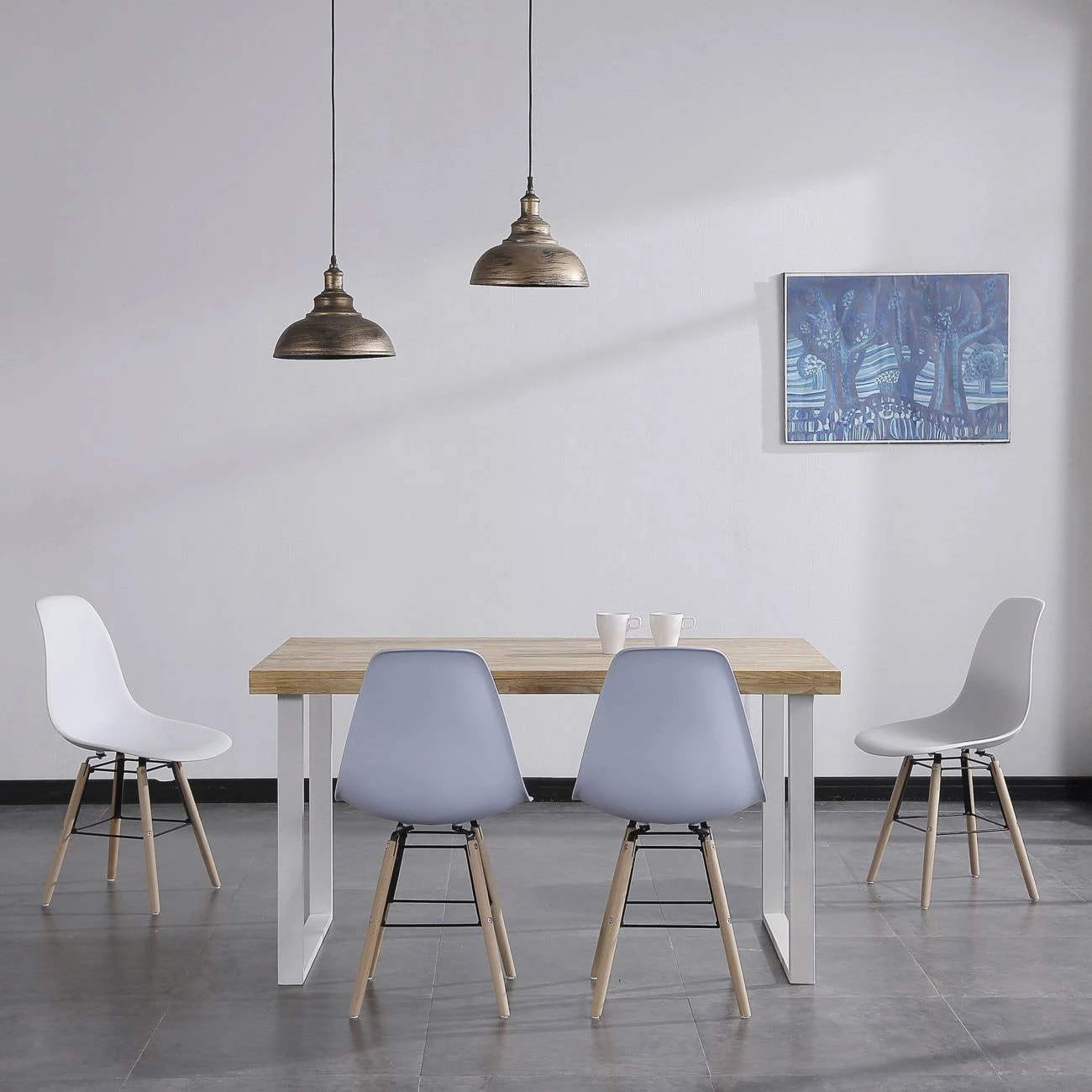 Mesa de comedor de madera de roble salvaje y patas metálicas en blanco 140x80 cm Natural Roble salvaje - Blanco