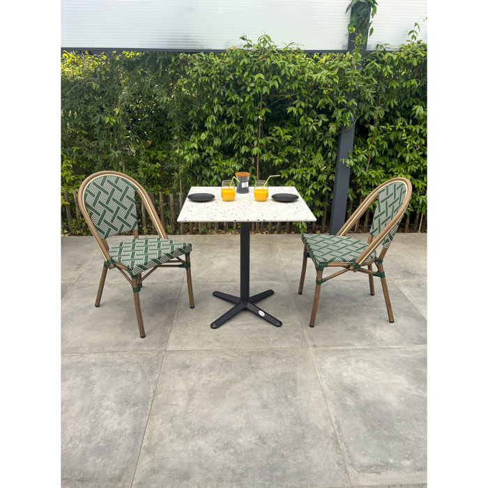 BISTRO - Ensemble repas de jardin 2 places en acier et plateau en terrazzo