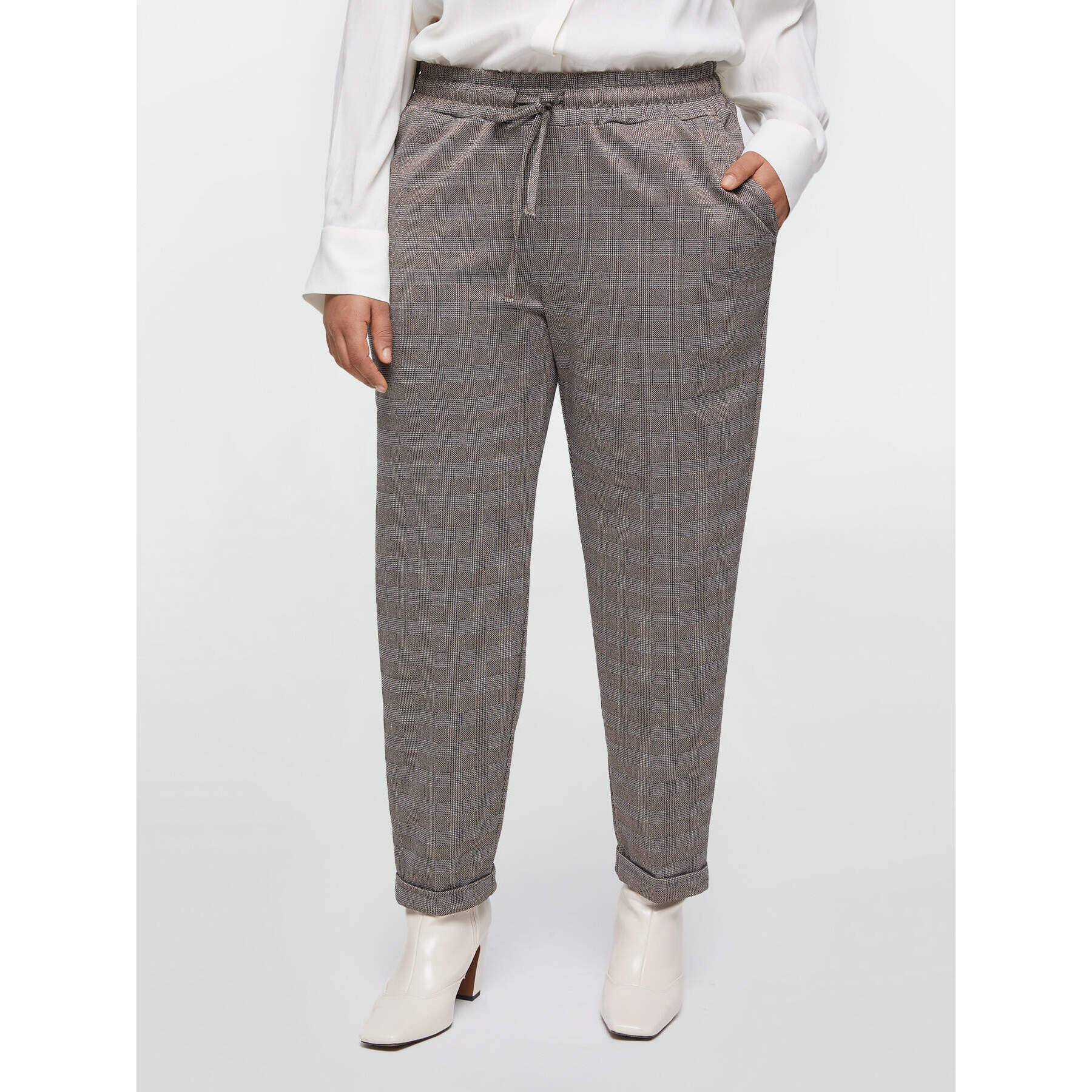 Fiorella Rubino - Pantaloni joggers fantasia checks con filo lurex - Marrone