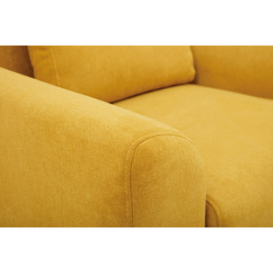 Fauteuil scandinave en tissu effet velours jaune moutarde et bois clair  EKTOR