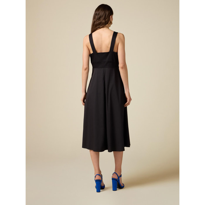 Oltre - Vestido midi bimaterial - Negro