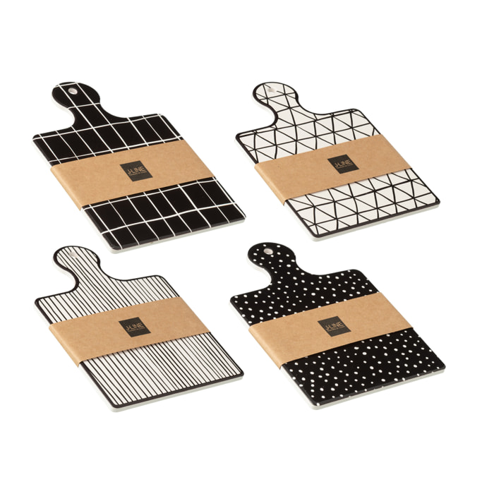 J-Line planche à découper - céramique - noir/blanc - 4 pcs