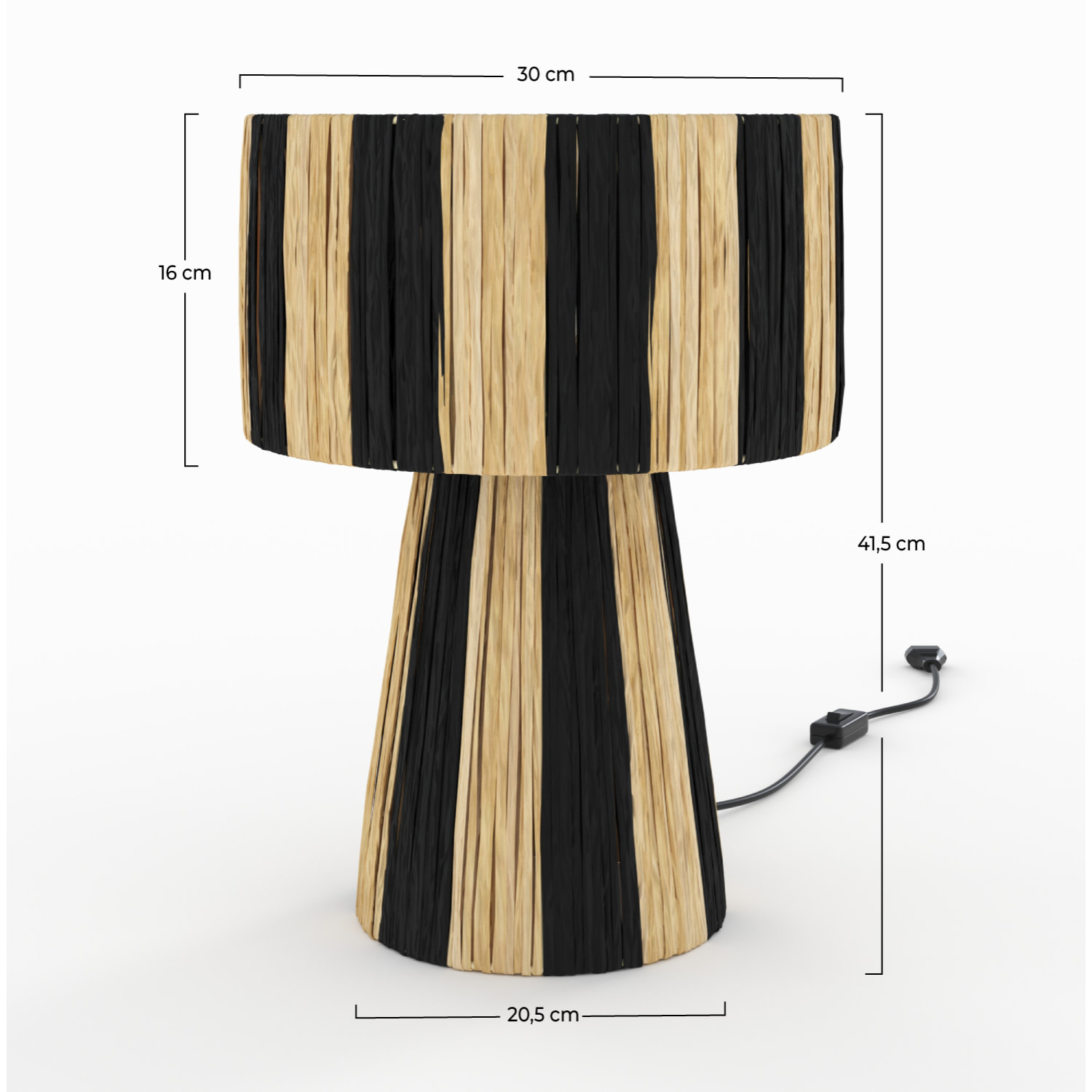 Lampe rayée noire en feuille de palmier - Soléa