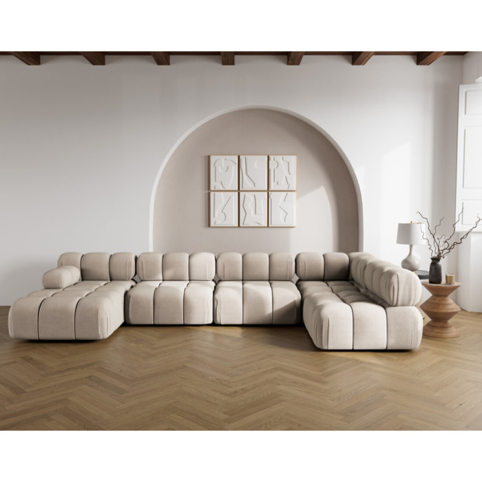 Ruby - canapé panoramique modulable d'angle droit 7 places en velours texturé - Beige