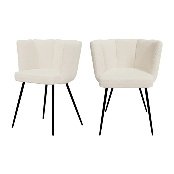Lot de 2 chaises en tissu bouclé beige et pieds en métal - Cosette
