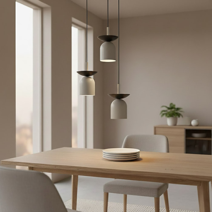Lampada a sospensione EGO in acciaio verniciato grigio