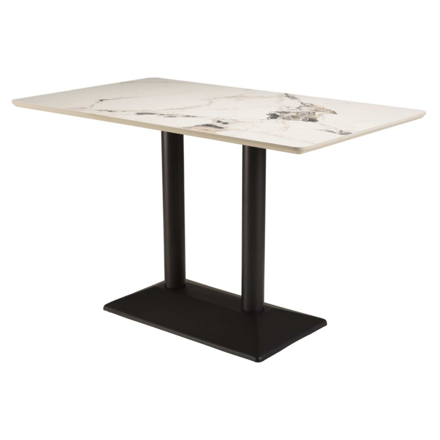 ICARE - Ensemble n°1: table bistrot rect. 120x70cm en céramique marbré clair