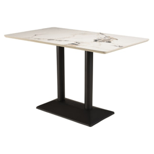 ICARE - Ensemble n°1: table bistrot rect. 120x70cm en céramique marbré clair