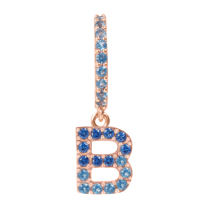 Orecchino Pendente con Lettera B in Pavé di Cubic Zirconia Blu