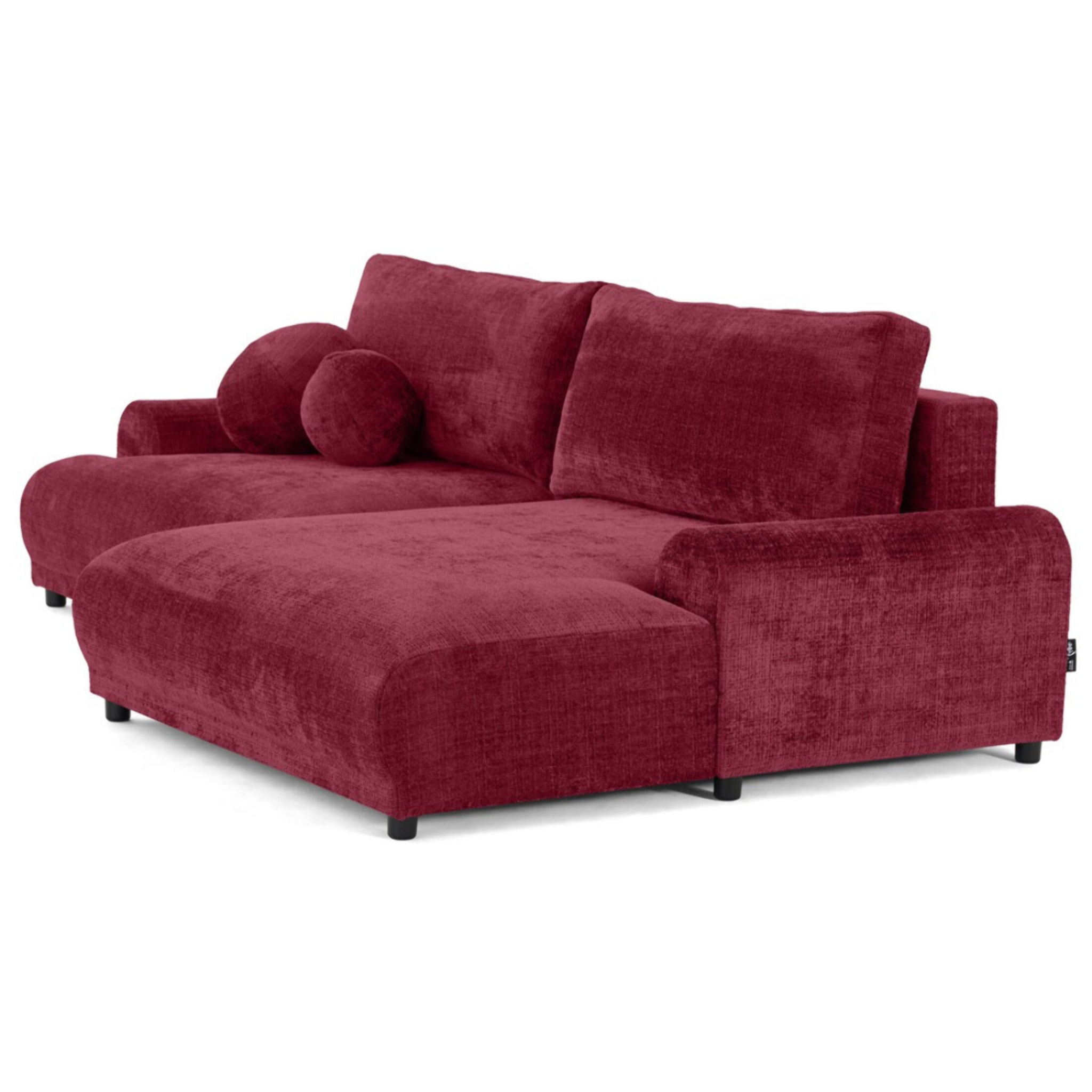 Nelly - canapé d'angle droit 4 places convertible avec coffre en velours texturé - Prune