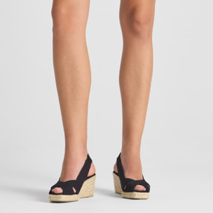 Alpargata destalonada Diana cuña de yute estilo peep toe en algodón