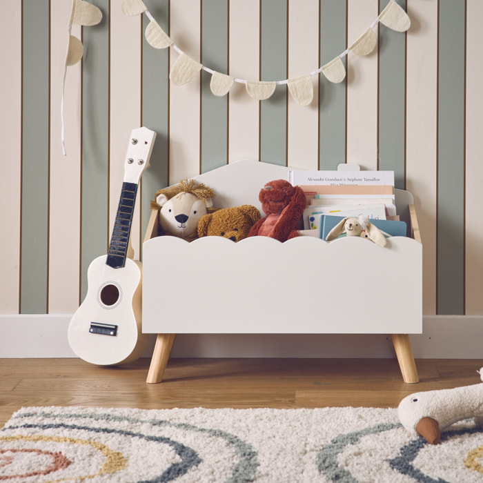 Coffre à jouets enfant effet bois. blanc. L 58 x P 28 x H 44.5 cm