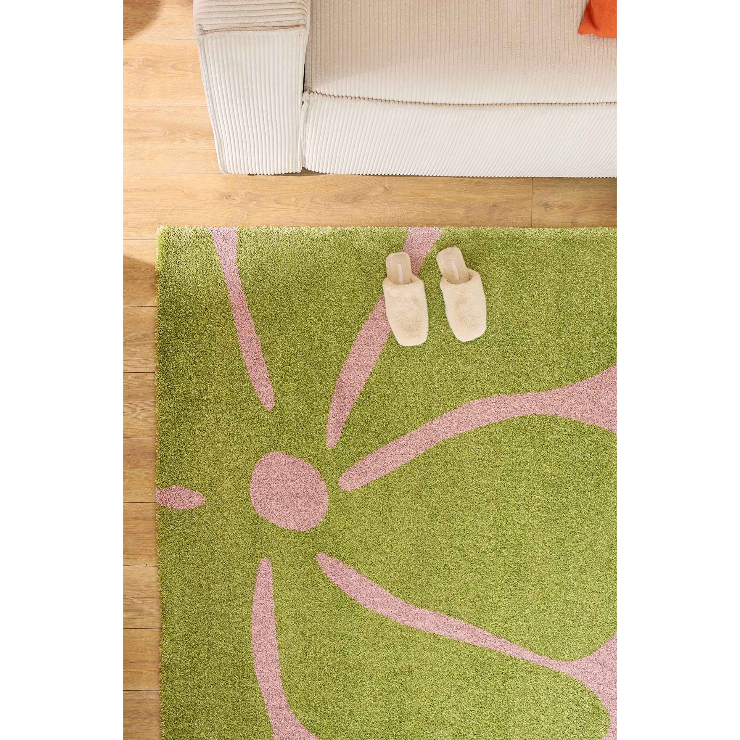 GROOVY - Tapis rétro coloré à motif fleur - Confortable et moelleux - Vert