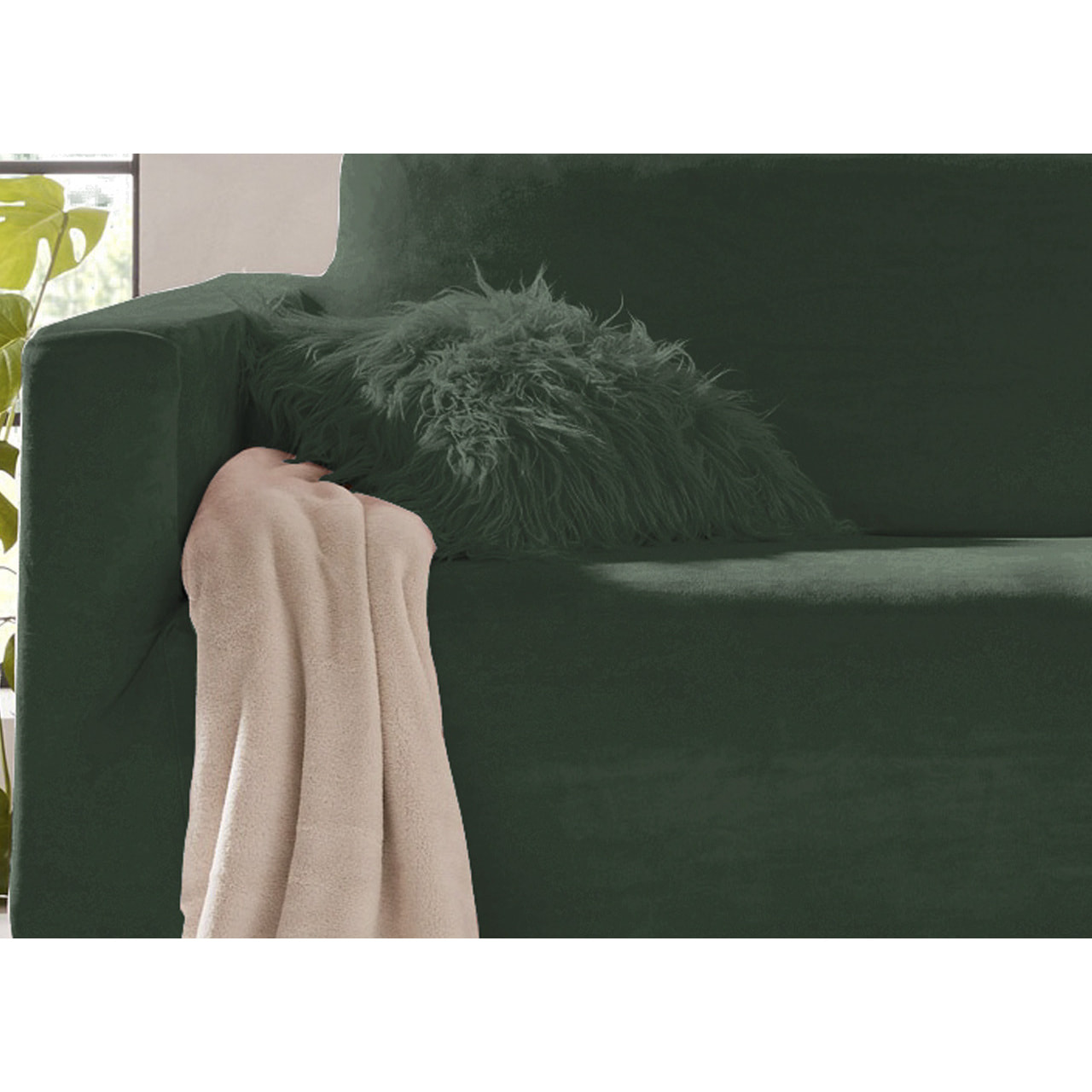 Copripoltrona Elasticizzato In Tinta Unita Effetto Velluto Modello Morbidissimo Colore Verde