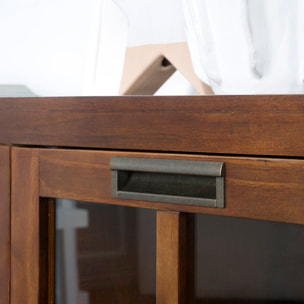 Meuble tv Kenia -bois massif de mindi et placage naturel de mindi-couleur teck 160 x 60 x 40 cm