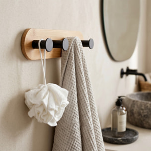 Porte manteaux, patères 4 crochets sans perçage YONO Acier noir & Bambou MSV