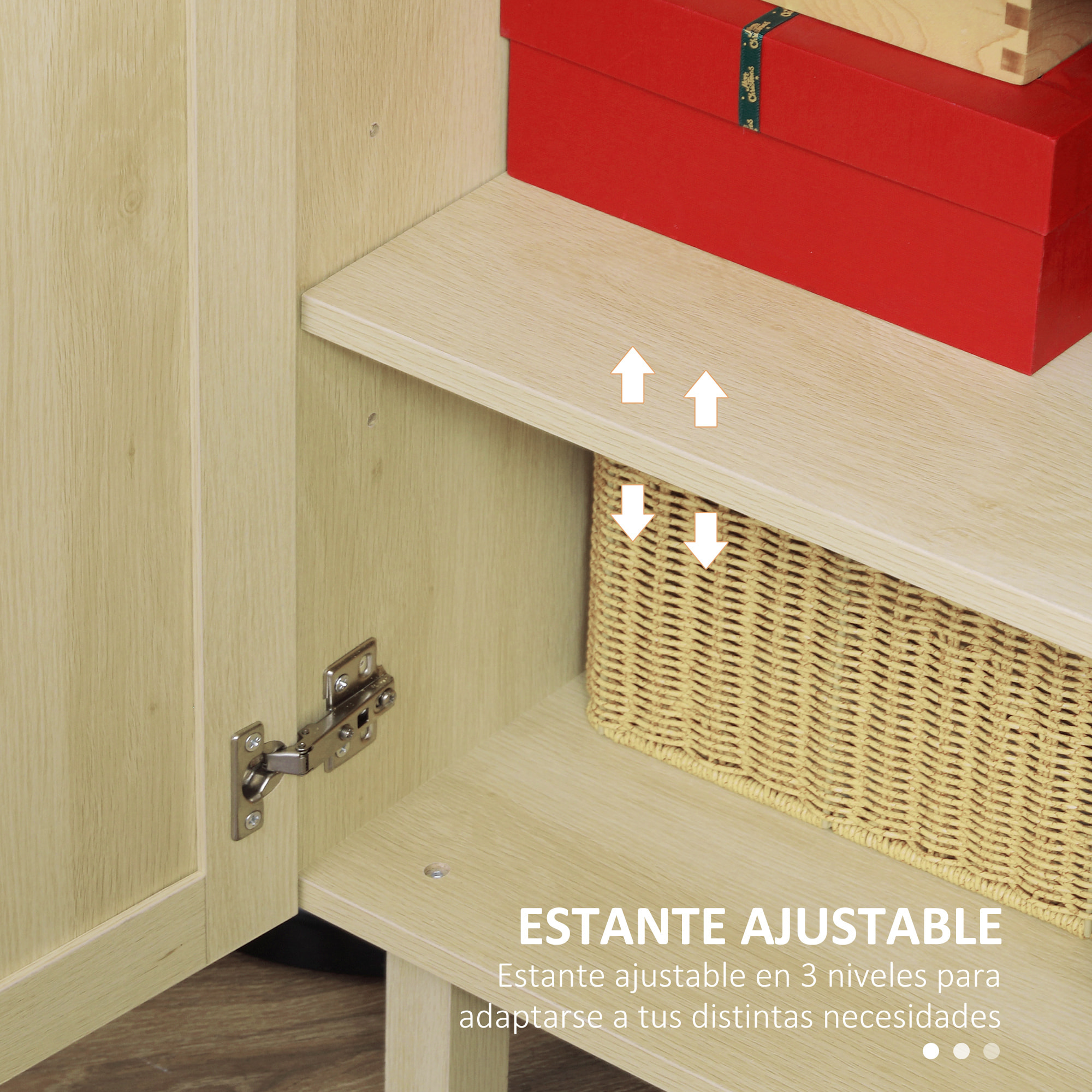 Aparador 3 Puertas de Rejilla de Ratán Aparador para Salón Nórdico con Estantes Ajustables para Comedor Entrada Dormitorio Natural 136x41x70 cm