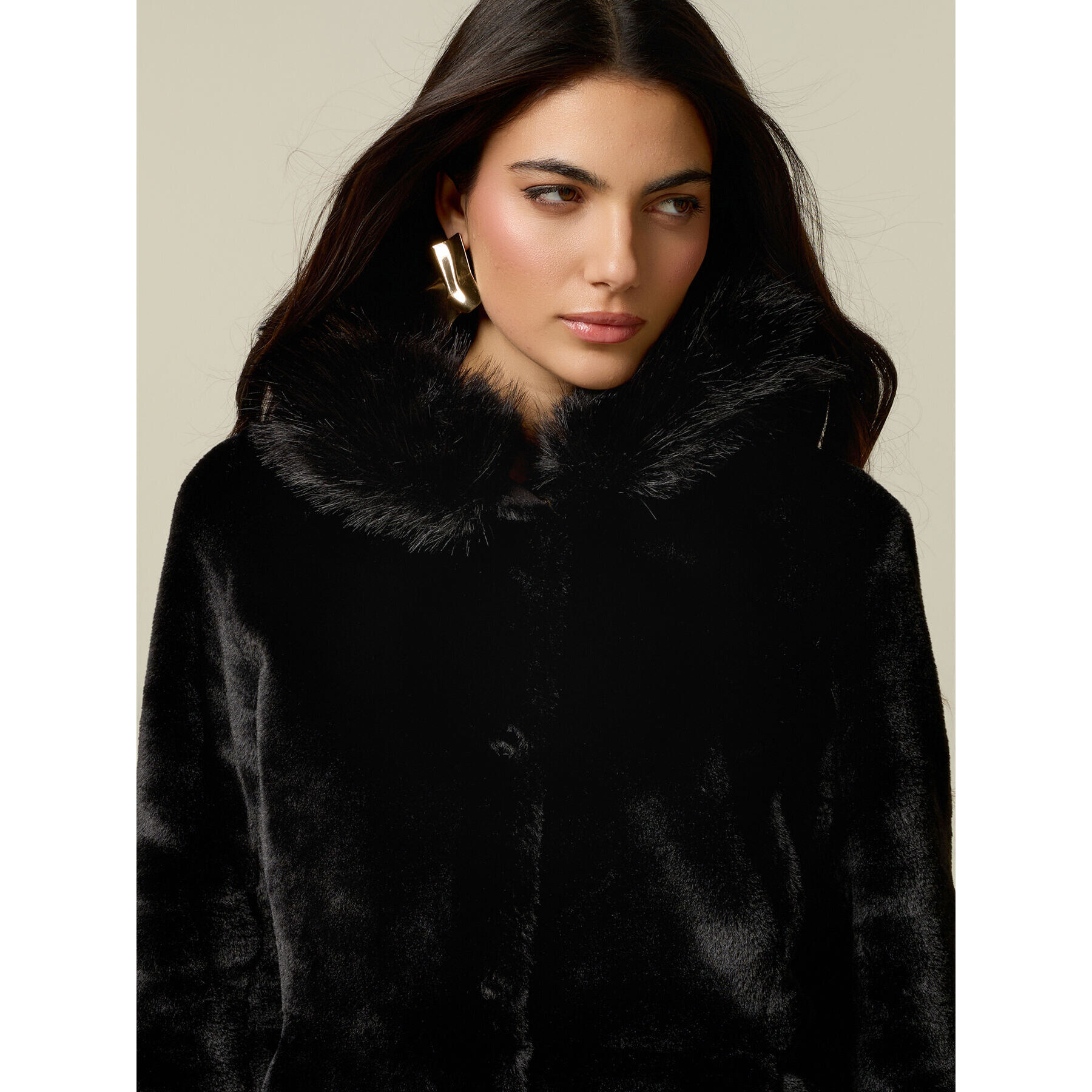 Oltre - Cappotto con cappuccio effetto shearling - Nero
