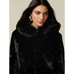 Oltre - Cappotto con cappuccio effetto shearling - Nero